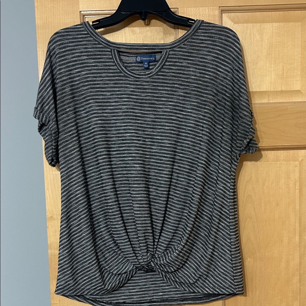 Democracy Black and Gray Striped Short Sleeve Tee